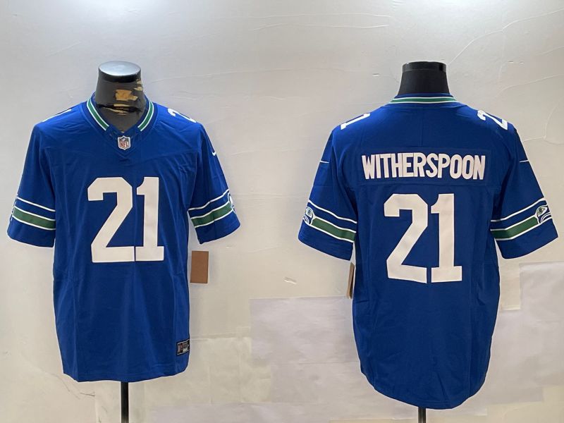 Men Seattle Seahawks #21 Witherspoon Blue Throwback three generations 2024 Nike Limited NFL Jersey style 1->seattle seahawks->NFL Jersey